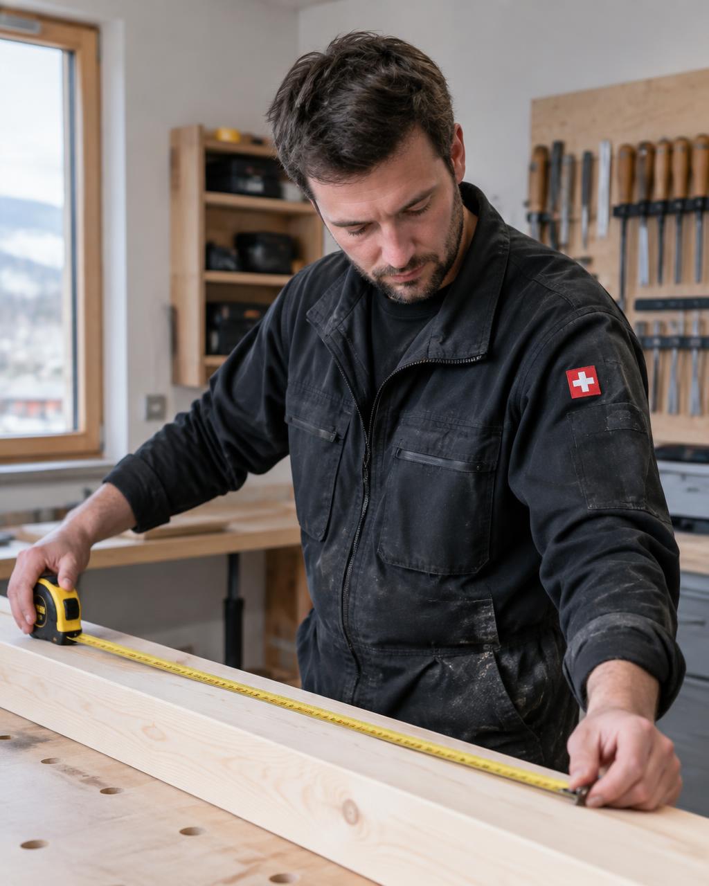 Handwerker beim präzisen Ausmessen